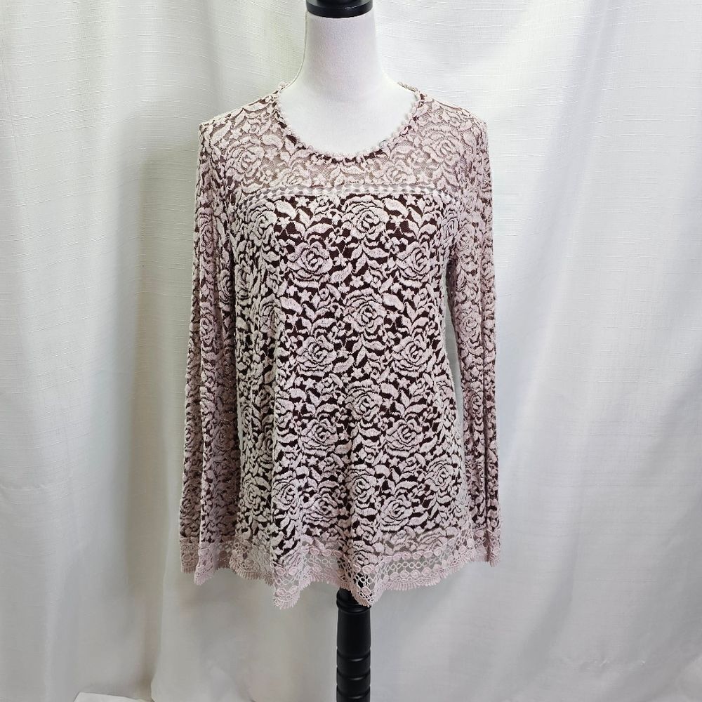 Hannah Burgundy and White Lace Long Sleeve Top Size Large
